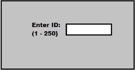 Окно для введения ID  с пометкой (1-250)