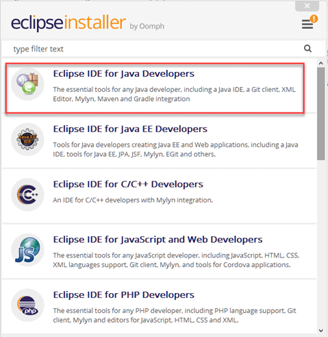 Следующий шаг - установка Eclipse и выбор Eclipse IDE for Java Developers