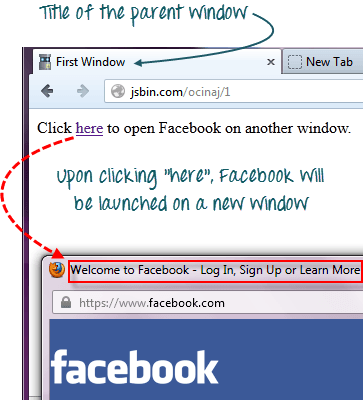 Окно Фейсбук и родительское окно