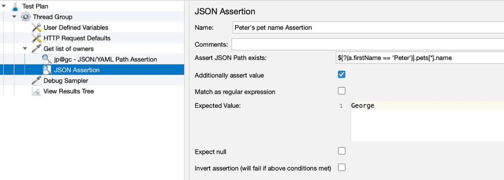 Пример теста без валидации с использованием JSON Assertion