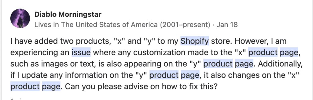 Владелец магазина Shopify столкнулся с проблемами со страницами товаров в своем магазине