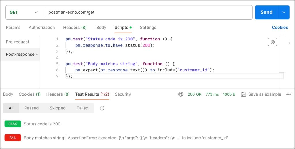 JavaScript-код во вкладке Post-response.